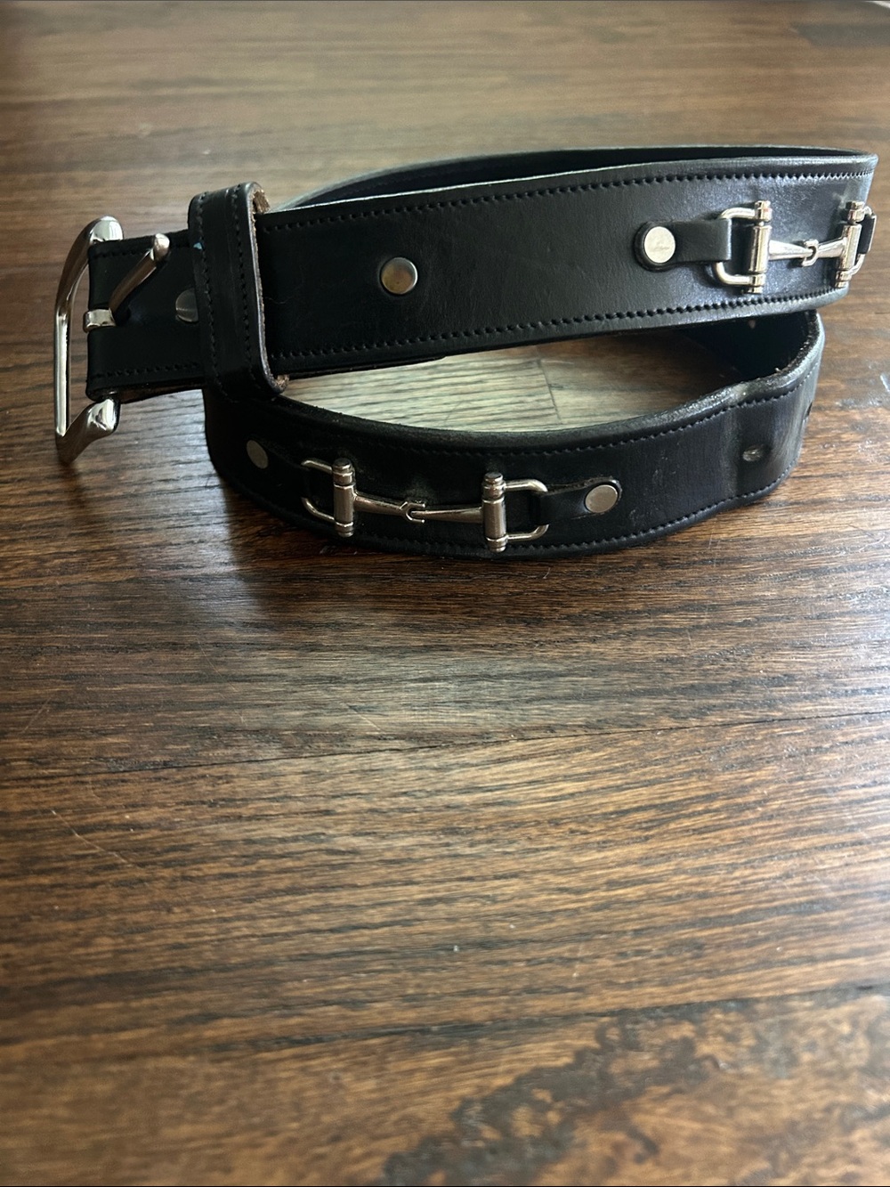Tory Leather Black Belt 1” Silver-toned Brass Snaffle & Buckle 30” Small/Medium